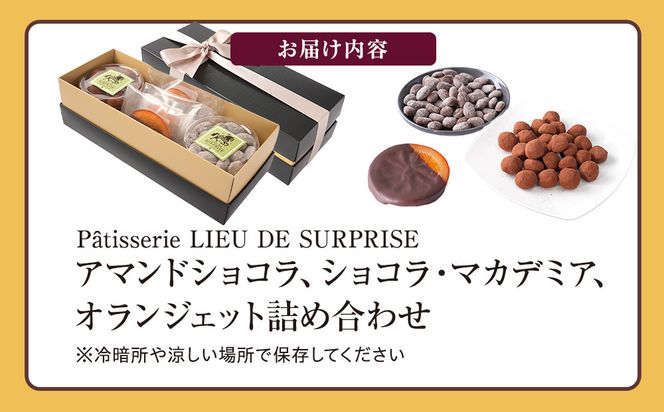 ［Pâtisserie LIEU DE SURPRISE］アマンドショコラ、ショコラ・マカデミア、オランジェット詰め合わせ 372013_HE001