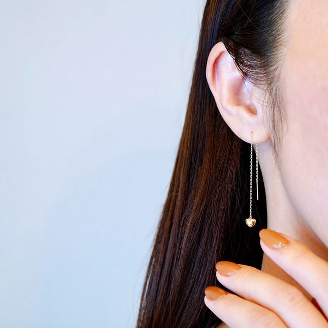 K18(18金) イエローゴールド 地金 ハート チェーン ピアス シンプル 保証書付 KO-0066 242-026-a