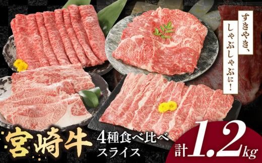 宮崎牛4種食べ比べスライス1.2kg N0147-YC123