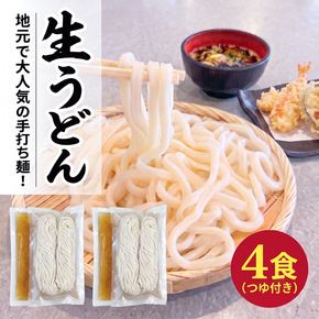 手打ちうどん 4食(つゆ付き) うどん 麺 麺類 めん 冷凍 手打ち麺 職人 スープ 小分け ウドン 簡単 簡単調理 生麺 なま麺 小麦 小麦粉 製麺 もちもち つるつる 三陸 岩手県 大船渡市