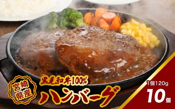 ★スピード発送!!７日～10日営業日以内に発送★宮崎県産黒毛和牛100%ハンバーグ120ｇ×10個 K16_0160