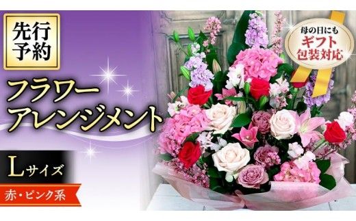 【 母の日 】 フラワー アレンジメント L 赤 ・ ピンク 系 ギフト プレゼント 花 お祝い 贈答 記念日 インテリア [CT085ci]