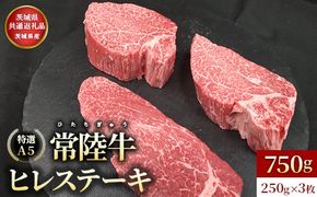 【茨城県共通返礼品】茨城県産【常陸牛特選A5】ヒレステーキ250g×3枚