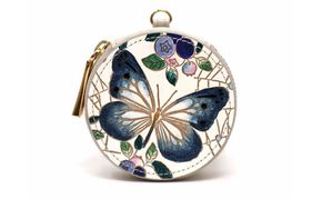 【文庫屋大関】マカロンポーチ ブルーベリーは願う＜ネイビー＞【皮革工芸品】 ポーチ ミニポーチ 小物入れ アクセサリー入れ イヤホン入れ 収納 保管ケース 手のひらサイズ  本革 革 皮革 工芸品 工芸 雑貨 ギフト プレゼント 日本製 東京