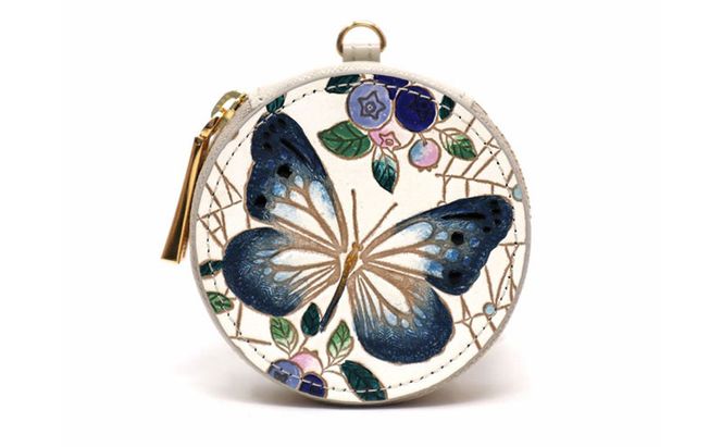 【文庫屋大関】マカロンポーチ ブルーベリーは願う＜ネイビー＞【皮革工芸品】 ポーチ ミニポーチ 小物入れ アクセサリー入れ イヤホン入れ 収納 保管ケース 手のひらサイズ  本革 革 皮革 工芸品 工芸 雑貨 ギフト プレゼント 日本製 東京