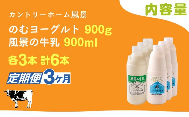 【定期3ヶ月】のむヨーグルト900g 風景の牛乳900ml 各3本 SKB100