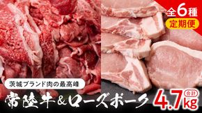 【 茨城ブランド肉の最高峰 】ローズポーク ＆ 常陸牛 贅沢 定期便 ( 全6種 ) ブランド豚 銘柄豚 豚肉 豚 肉 お肉 にく ロース 生姜焼き しゃぶしゃぶ 焼肉 バーベキュー 厚切り とんかつ ポークソテー トンテキ  牛肉 和牛 ギフト 贈答 贈り物 国産 茨城県産 茨城県共通返礼品 [AE083ci]