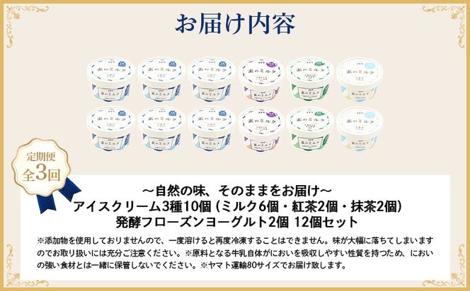 【定期便：全3回】【無添加】北海道 アイスクリーム3種×10個（ミルク・紅茶・抹茶）とフローズンヨーグルト×2個セット【1104603】