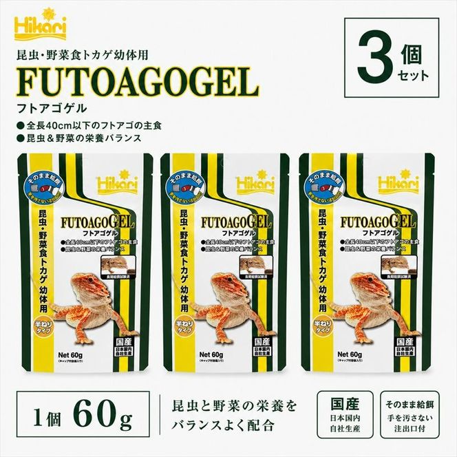 キョーリン フトアゴゲル 60g 3個 フード 餌 爬虫類 トカゲ 主食 ペットフード 昆虫食 野菜食 総合栄養食 ひかり菌 半ねりタイプ ゲルフード ベビー サブアダルト 飼育用品 国産 爬虫類フード フトアゴ フトアゴ用フード