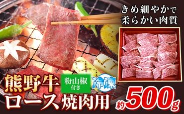 熊野牛 ロース 焼肉用 500g 粉山椒付き 澤株式会社(Meat Factory)《30日以内に出荷予定(土日祝除く)》 和歌山県 日高町 熊野牛 牛 うし 牛肉 ロース 焼肉 山椒 送料無料---wsh_fswkkry_30d_22_29000_500g---