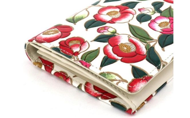 【文庫屋大関】束入れ 椿【皮革工芸品】 財布 お札 お札入れ 長財布 カード 小銭 牛革 手作り 日本製 墨田区 東京都