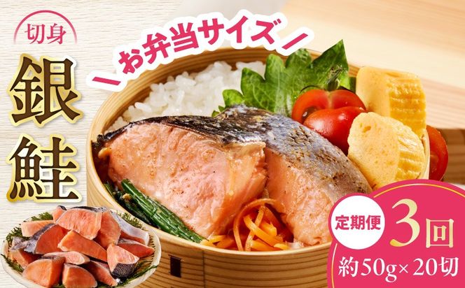 G4010 【定期便】銀鮭 切身 約50g×20切れ 全3回【お弁当サイズ 小分け 漁師 手切り 1kg さけ サケ 切り身 弁当 朝食 時短 訳あり サイズ不揃い 規格外 冷凍食品】