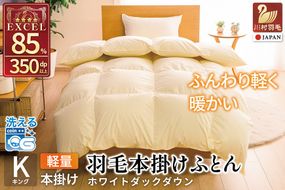 【冬用】洗える 羽毛布団 本掛け 軽量 キング ホワイトダックダウン85% 1.8kg 無地 アイボリー 冬用 [川村羽毛 山梨県 韮崎市 20745440] マンションタイプ 軽い コインランドリー 掛け布団 ダウンかけ布団 ふとん 羽毛ふとん 本掛け布団 4つ星 エクセルゴールドラベル