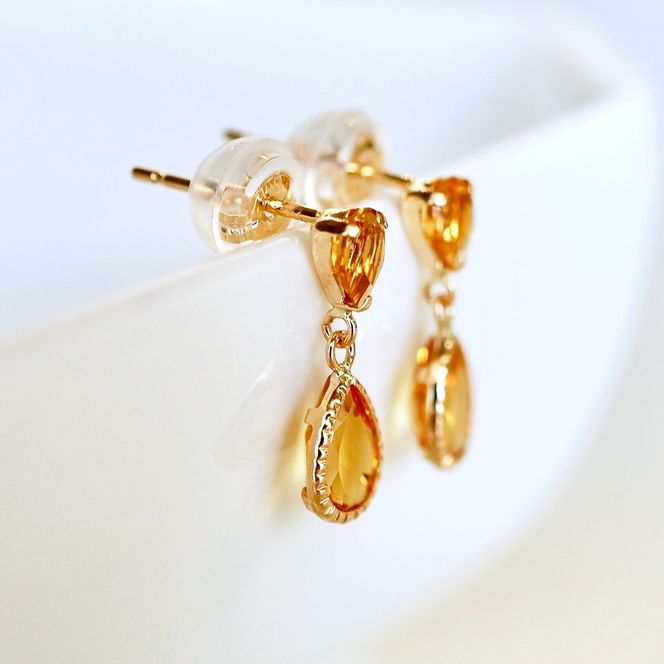 K10YG(10金) イエローゴールド 揺れる シトリン アンティーク ピアス 保証書付 SR-2261 242-050-b