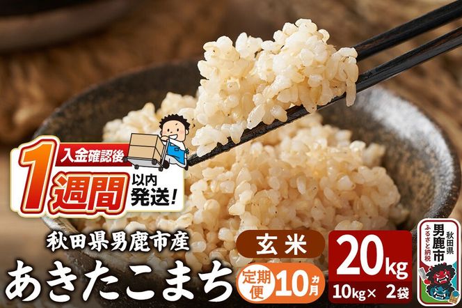 令和8年産新米《定期便10ヶ月》あきたこまち 玄米 20kg（10kg×2袋） 吉運商店 秋田県 男鹿市 お米 お弁当 おにぎり [新米 米 こめ コメ 玄米 あきたこまち 秋田県 男鹿市 20kg]|23_ysu-222010b