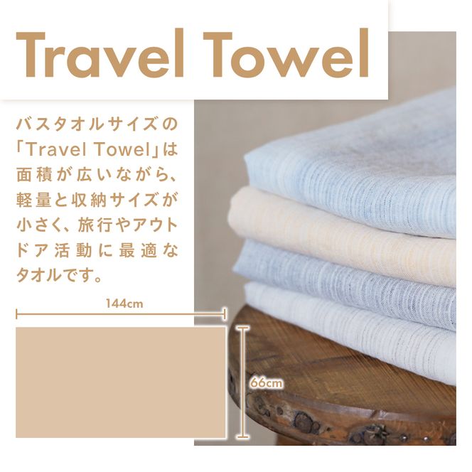 Lin-Lin リネンタオル Travel Towel リネン100％ (66x144cm)　選べる4色　きなり 水色 灰色 黄色  バスタオル リネン タオル 雑貨 ギフト 山梨 富士吉田