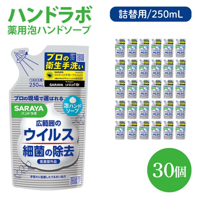 ハンドラボ 薬用泡ハンドソープ 250mL詰替用 30個 【医薬部外品】【手洗い 手あらい てあらい 泡 ハンドソープ 石鹸 せっけん 石けん 清潔 洗浄 殺菌 手指消毒 ストック 詰め替え】(CL140-H30)