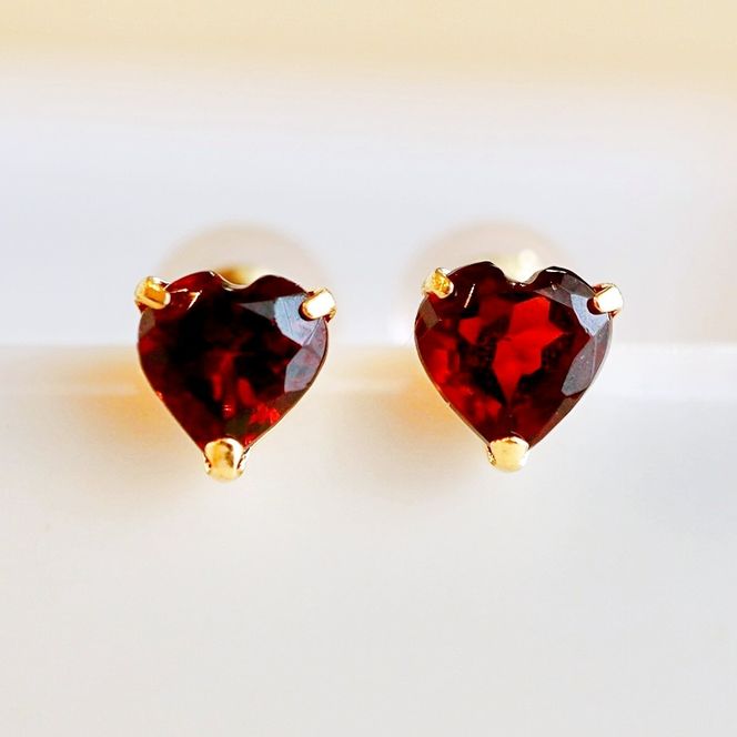 K18 18金 ガーネット ハートシェイプ ピアス 5mm 一粒石 保証書付 KO-0062 SWAD096