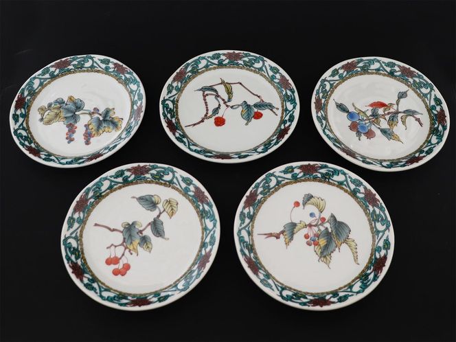 九谷焼　5.5号皿揃　山の幸絵変り （5枚セット）a01 食器 キッチン雑貨 キッチンアイテム 雑貨 小物 お皿 丸皿 食卓 テーブルコーディネート 
