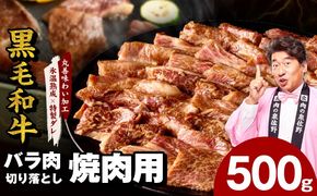 mrz0306 【スピード発送】黒毛和牛 バラ 焼肉用 500g【切り落とし 小分け 氷温熟成×特製ダレ 味付け 焼くだけ 簡単調理 BBQ 牛肉】