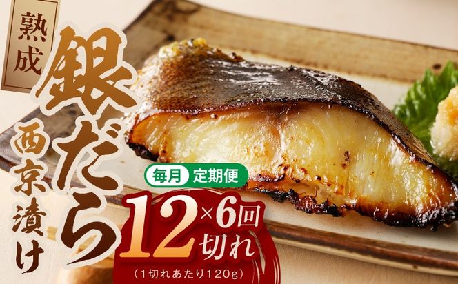G5641 【定期便】銀鱈 西京漬け 120g×12切れ 全6回【厚切り 小分け 熟成 銀だら ぎんだら ギンダラ 海産物 魚 惣菜 西京焼き 味噌 お酒のあて 訳あり サイズ不揃い 切り落とし】