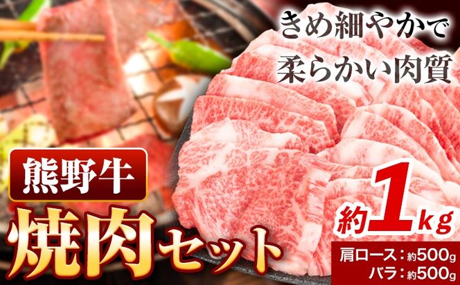 牛肉 熊野牛 焼肉セット 肩ロース バラ 株式会社Meat Factory《30日以内に出荷予定(土日祝除く)》和歌山県 日高川町 熊野牛 黒毛和牛 ロース 焼き肉 焼肉---wshg_fmfy3_30d_24_30000_1kg---