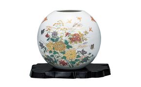 九谷焼　5.5号花瓶　金菊花に雀（台付） 172111_CY2167