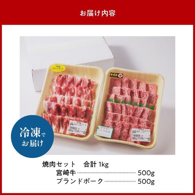 宮崎牛・宮崎ブランドポーク焼肉各500g　ファミリーセット　N023-YZC019