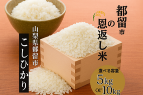 【令和７年産新米】山梨県都留市産こしひかり　都留市の恩返し　選べる容量[5kg・10kg] 　HW003.HW004