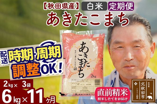 令和7年産《定期便11ヶ月》秋田県産 あきたこまち 6kg【白米】(2kg小分け袋) 2025年産 お届け時期選べる お届け周期調整可能 隔月に調整OK お米 おおもり [おおもり 秋田 お米 あきたこまち 米どころ 東北 北秋田市 定期便 毎月お届け]|oomr-10411