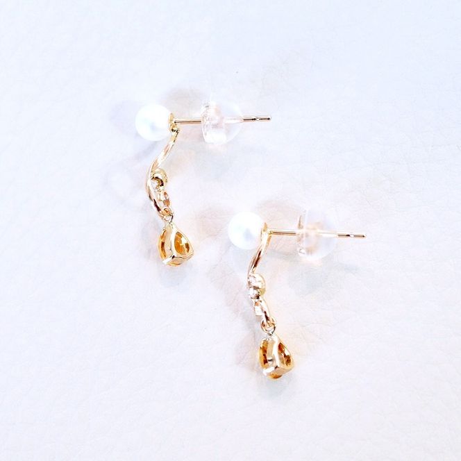 K10YG(10金) イエローゴールド シトリン パール ピアス 揺れる 保証書付 2066 242-051-a