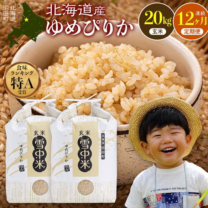 令和8年産【定期便12ヶ月】特Aランク米 ゆめぴりか 玄米 20kg（10kg×2袋） 【11月発送】開始 雪冷気 籾貯蔵 雪中米 北海道   nr-3792