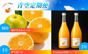 青空定期便　10月極早生みかん(生果)5kg　1月伊予柑(生果)3kg　7月Premium清見ジュース720ml×2本 IKTAT027