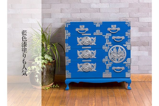 仙台箪笥 猫足チェスト 藍色漆塗り (申込書返送後、3ヶ月～8ヶ月程度でお届け)|06_kyk-390601