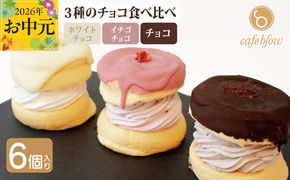 015B295-1t 【お中元対応】パンケーキカフェcafeblowのチョコパリふわふわパンケーキ3種6個入（ホワイトチョコ・ストロベリーチョコ・チョコ）