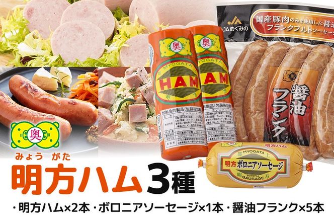 明方ハム 詰合せ Bセット 明方ハム ボロニアソーセージ 醤油フランク 特産品 加工品 農協 499