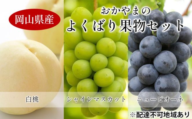 桃 ぶどう 【2026年 先行予約】 よくばり 果物 セット 岡山 白桃 2玉 合計600g以上 シャインマスカット 2房 合計1.2kg以上 ニュー ピオーネ 2房 合計1kg以上 岡山県産 国産 フルーツ 果物 ギフト