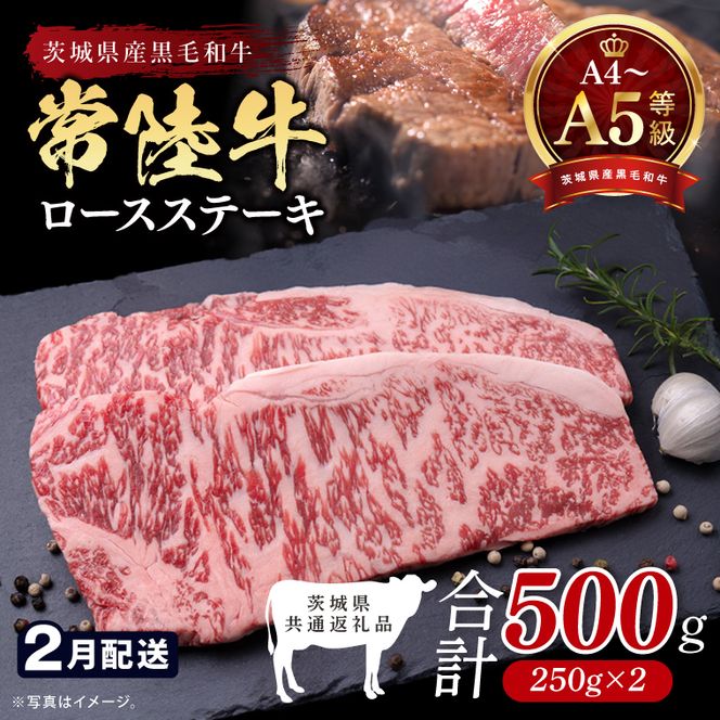 【2027年2月発送予定】最高級A4.A5ランク 常陸牛ロースステーキ500ｇ（250ｇ×2）【人気肉 お肉 牛肉 和牛 黒毛和牛 国産黒毛和牛 ロース肉 ステーキ 国産牛 焼肉 焼き肉 バーベキュー BBQ A5 ブランド牛】(CR101-2)