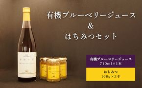 有機 ブルーベリー ジュース（710ml×1本）＆ はちみつ（160g×3本） セット 果汁飲料 有機栽培 完熟ブルーベリー 丸ごと裏ごし ストレートジュース 濃厚 食べる感覚 果肉感 自然な甘さ 濃厚なはちみつ [株式会社 自然農園]