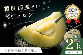 【先行予約／数量限定500】京のブランド産品 京たんごメロン 琴引メロン 3Lサイズ 2玉（2026年6月下旬～発送）　JK00026