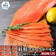 28-53 無添加天然紅鮭・スモークサーモン食べ切りサイズ(2セット)【ひとり晩酌・家飲みにピッタリ】