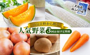 2026年発送 南富良野から贈る 人気野菜 3回お届け定期便 北海道 ふらの 南富良野 メロン とうもろこし じゃがいも 人参 玉ねぎ