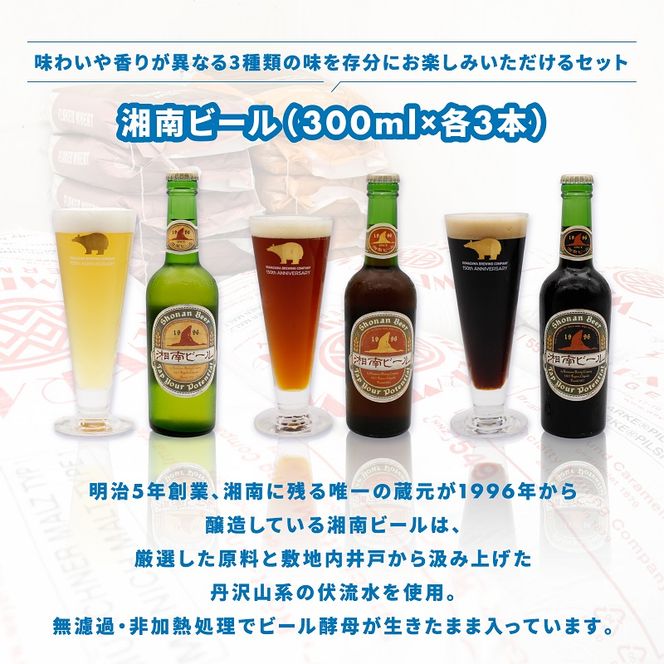 【湘南唯一の蔵元】熊澤酒造の湘南ビール 定番3種9本セット（300ml×各3本） お酒 地ビール 醸造 厳選 原料 伏流水 井戸 無濾過 非加熱処理 ビール酵母 金賞 