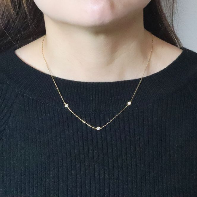 K10　0.30ct　ダイヤモンドステーションネックレス　BQ-198