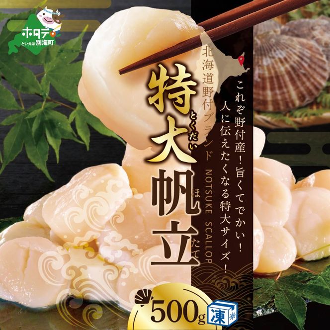 北海道 野付産 漁協直送 冷凍 ホタテ 貝柱 特大ホタテ500g