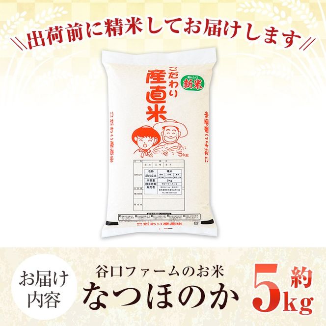 谷口ファームのお米 なつほのか(約5kg) 国産 白米 自社精米 白ご飯 おこめ おにぎり お弁当 食事 主食 ごはん 【谷口ファーム】【akn064-13】