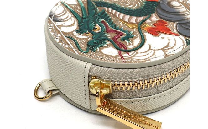 【文庫屋大関】マカロンポーチ 龍＜緑＞【皮革工芸品】 ポーチ ミニポーチ 小物入れ アクセサリー入れ イヤホン入れ 収納 保管ケース 手のひらサイズ  本革 革 皮革 工芸品 工芸 雑貨 ギフト プレゼント 日本製 東京