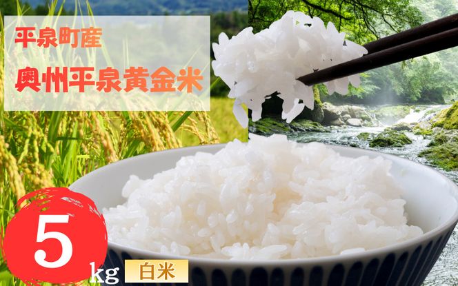 【先行予約受付中！】令和8年産 11月以降順次発送！ 平泉町産 奥州平泉黄金米 白米5kg / こめ コメ 米 お米 おこめ 白米 ご飯 ごはん ライス 山水【aoki011A】