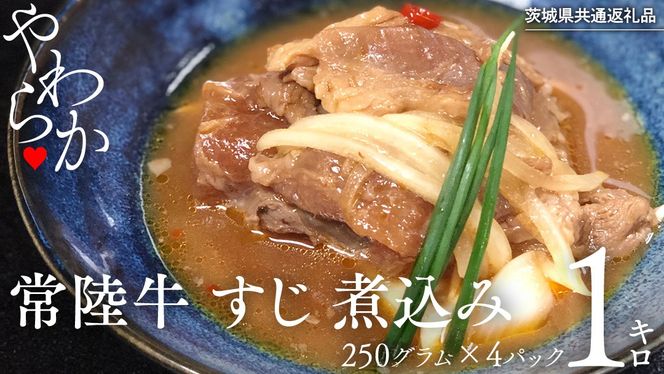 【茨城県共通返礼品】やわらか 常陸牛 すじ 煮込み 250g × 4パック (計 1000g ) 牛すじ 牛すじ煮込み 牛肉 和牛 ふるさと納税 10000円 おかず 惣菜 [AU090ya]