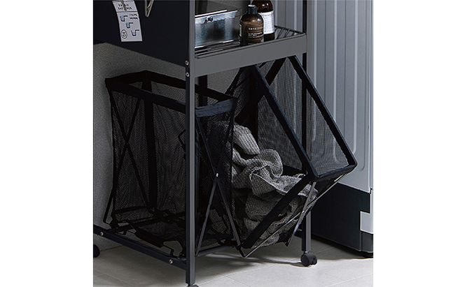 天板付きランドリーワゴン ワイドタイプ バスケット付TLAW-B420ブラック ランドリーバスケット ストッカー 洗濯カゴ アイリスオーヤマ 